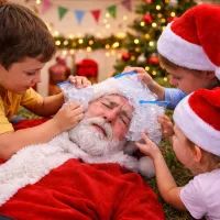 Дети помогают Деду Морозу льдом