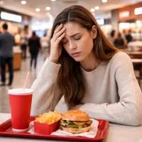 Женщина за столом с едой