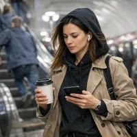 Женщина в метро с кофе