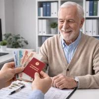 Пенсионер получает пенсию 