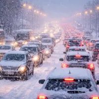 Заснеженный город в пробке