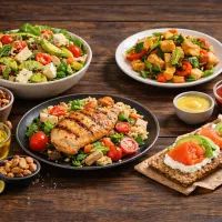 Блюда на старом деревянном столе