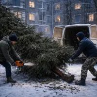 Ночная кража ёлки во дворе