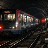 Поезд в темном туннеле метро