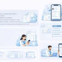 Врач оформляет документы в смартфоне