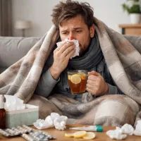 Больной мужчина с гриппом дома