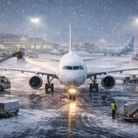 Вылет самолёта задержан сильным снегопадом