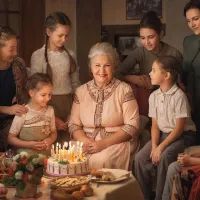 Пожилая женщина отмечает день рождения