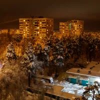 Снегопад, город