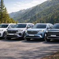 Современные внедорожники на горной дороге