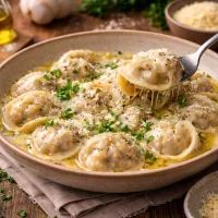 Пелмени в в сливочно-пармезановом соусе