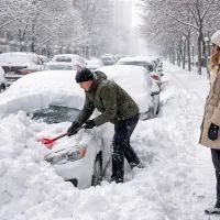 Зимний день в снежном городе