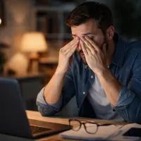 Усталый взгляд на вечерней работе