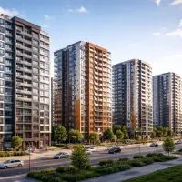 Современные жилые здания на закате