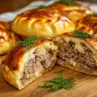 Пирожки с начинкой из сырого мяса, лука