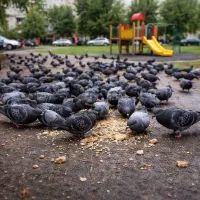 Стая голубей в городском парке