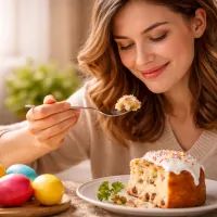 Праздничный момент с куличом и яйцами