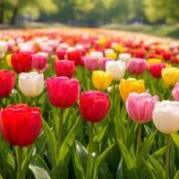 Цветущий луг тюльпанов весной