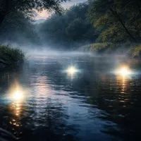 Туманная река и светящиеся огни