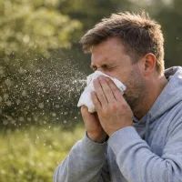 Человек чихает на свежем воздухе