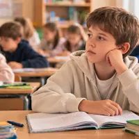 Ученик в задумчивости на уроке