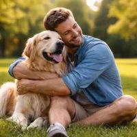 Человек с собакой в парке