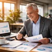 Пожилой мужчина в офисе за работой