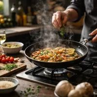 Готовка с креветками и травами