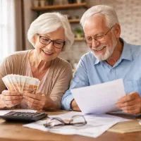 Пожилые супруги считают полученную пенсию.