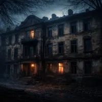 Заброшенный особняк в туманной ночи