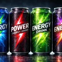 Энергетические напитки на мокрой поверхности