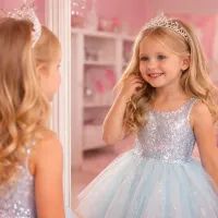 Девочка в розовом платье у зеркала