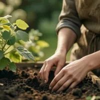 Женщина работает на грядках