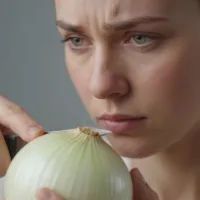 Женщина режет лук