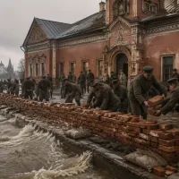 Саперы кладут стену из кирпича