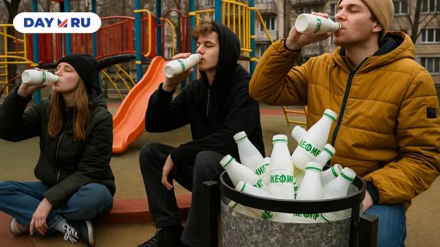 Употребление кефира на детской площадке