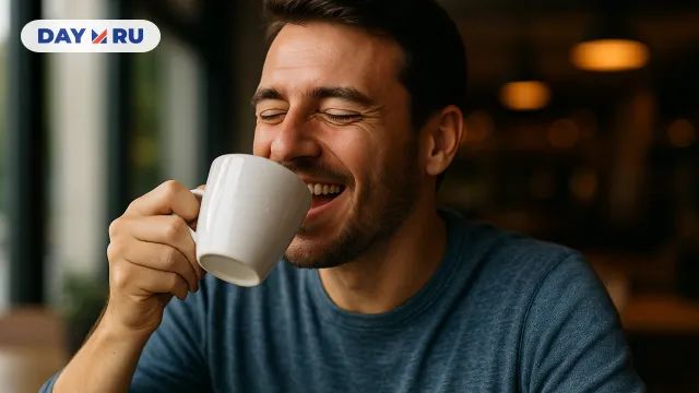 Человек пьет кофе