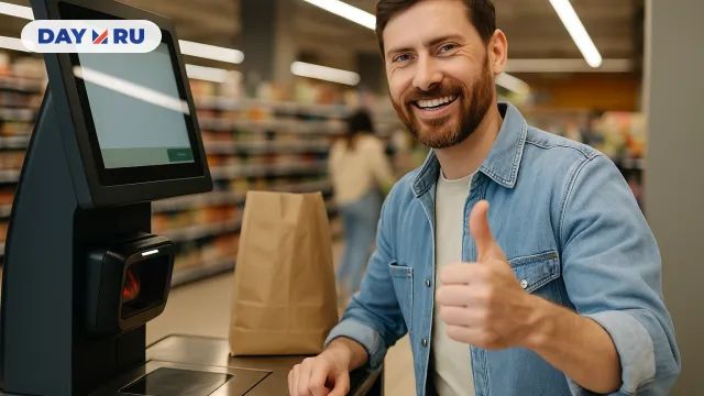 Человек рад кассам самооблуживания