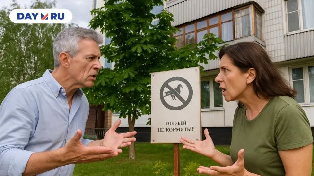 Двое спорят около таблички