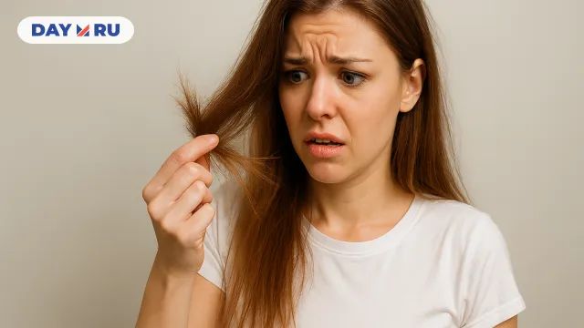 Девушка рассматривает сломанные кончики своих волос