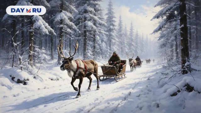 Оленья упряжка, зима