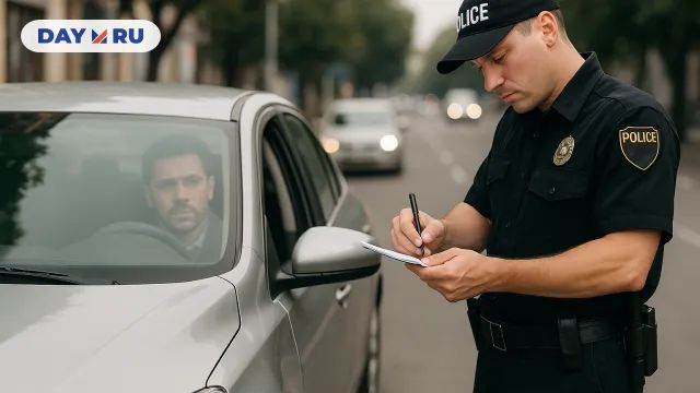 Гаишник штрафует водителя