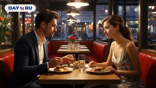 Мужчина и женщина обедают в ресторане