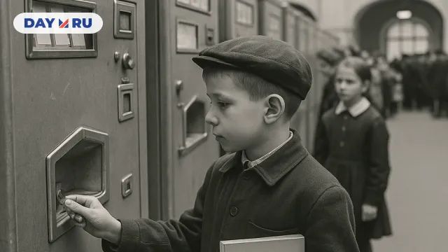 Школьник перед автоматом