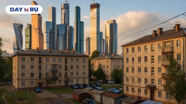 Вид на Москва-Сити со двора на Мантулинской