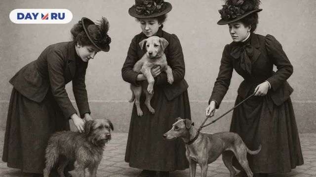 Дамы собирают бездомных собак.