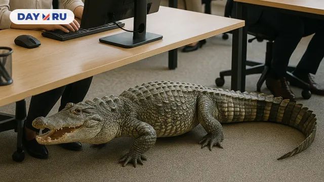 Гуляющий крокодил в офисе
