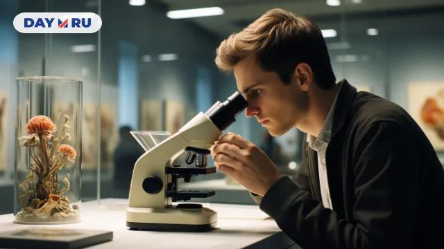 Музей, посетитель, микроскоп