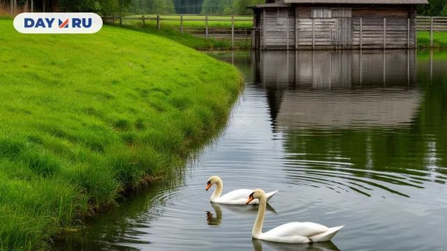 Река, лебеди