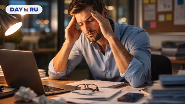 Сильная усталость, выгорание, поздняя работа.